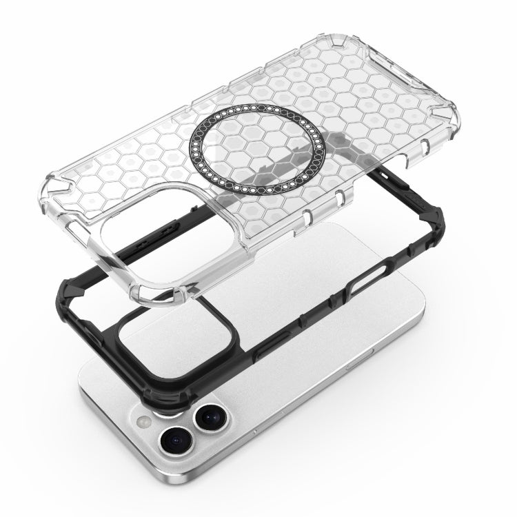 For iPhone 16 Pro Max Honeycomb Magnetic Ring Shockproof Phone Case(Red)