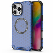 For iPhone 16 Pro Max Honeycomb Magnetic Ring Shockproof Phone Case(Blue)