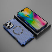 For iPhone 16 Pro Max Honeycomb Magnetic Ring Shockproof Phone Case(Blue)
