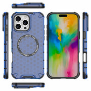 For iPhone 16 Pro Max Honeycomb Magnetic Ring Shockproof Phone Case(Blue)