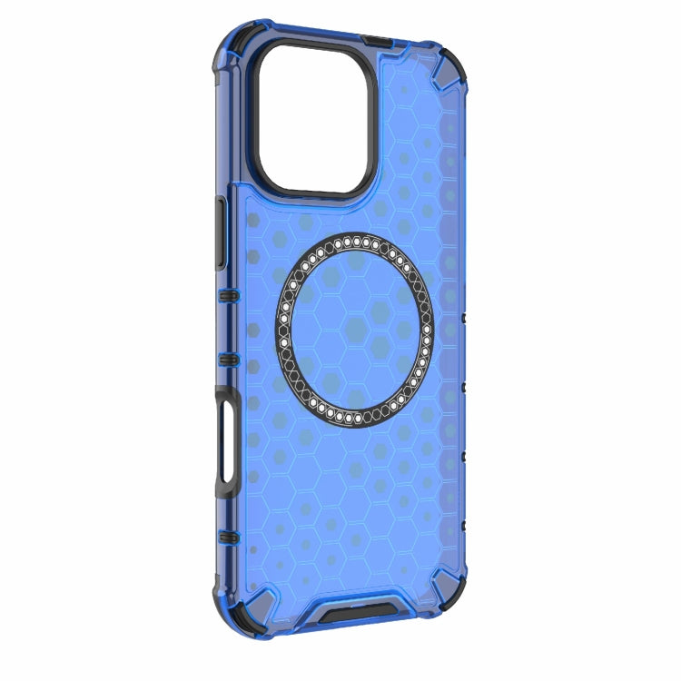 For iPhone 16 Pro Max Honeycomb Magnetic Ring Shockproof Phone Case(Blue)