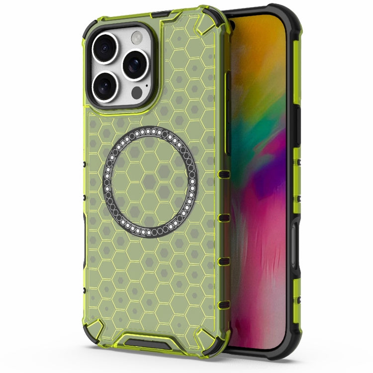 For iPhone 16 Pro Max Honeycomb Magnetic Ring Shockproof Phone Case(Green)