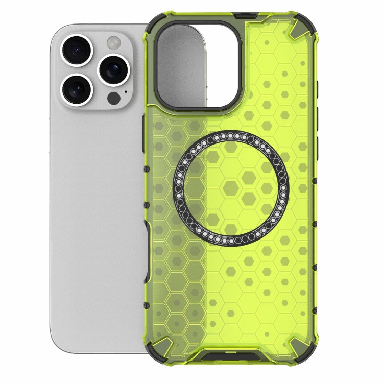 For iPhone 16 Pro Max Honeycomb Magnetic Ring Shockproof Phone Case(Green)