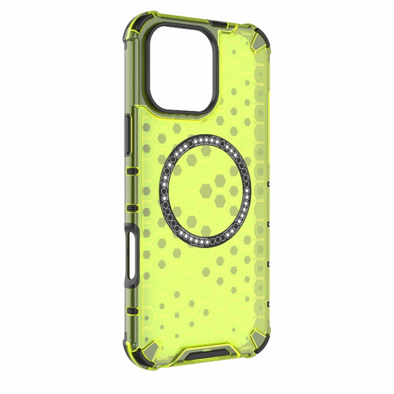 For iPhone 16 Pro Max Honeycomb Magnetic Ring Shockproof Phone Case(Green)