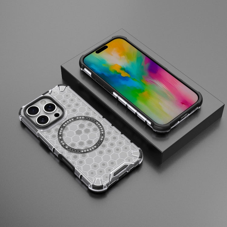 For iPhone 16 Pro Honeycomb Magnetic Ring Shockproof Phone Case(White)