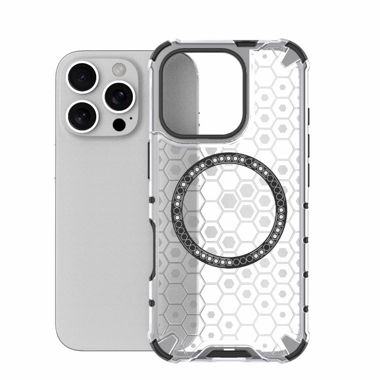 For iPhone 16 Pro Honeycomb Magnetic Ring Shockproof Phone Case(White)