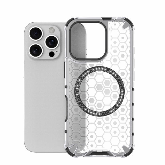 For iPhone 16 Pro Honeycomb Magnetic Ring Shockproof Phone Case(White)