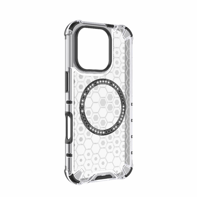 For iPhone 16 Pro Honeycomb Magnetic Ring Shockproof Phone Case(White)