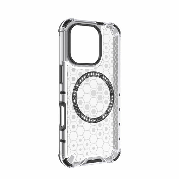 For iPhone 16 Pro Honeycomb Magnetic Ring Shockproof Phone Case(White)