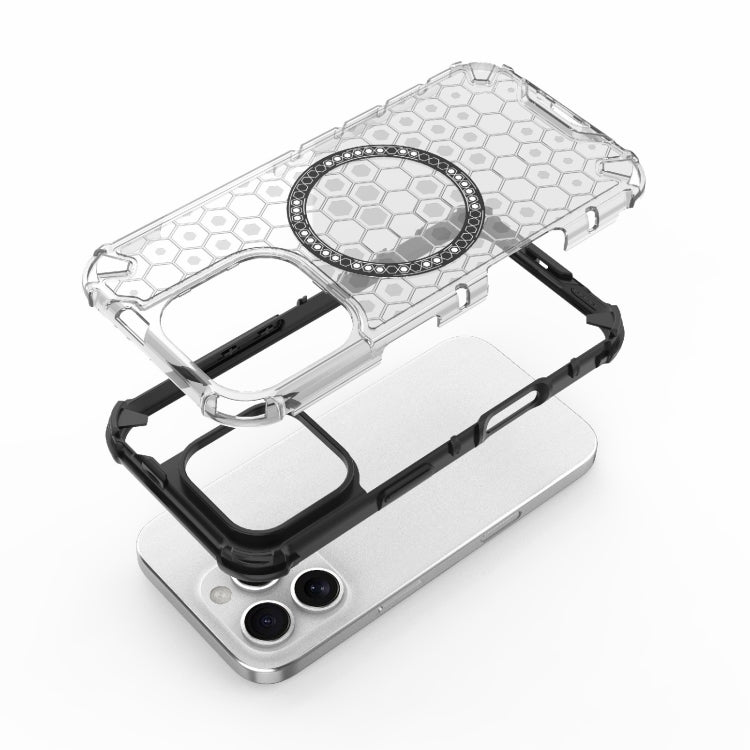 For iPhone 16 Pro Honeycomb Magnetic Ring Shockproof Phone Case(White)
