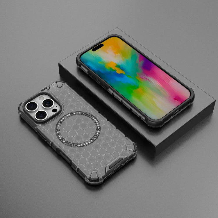 For iPhone 16 Pro Honeycomb Magnetic Ring Shockproof Phone Case(Black)