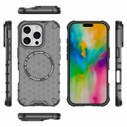 For iPhone 16 Pro Honeycomb Magnetic Ring Shockproof Phone Case(Black)