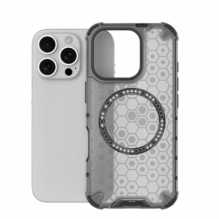For iPhone 16 Pro Honeycomb Magnetic Ring Shockproof Phone Case(Black)