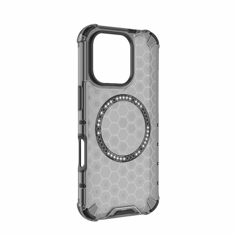 For iPhone 16 Pro Honeycomb Magnetic Ring Shockproof Phone Case(Black)