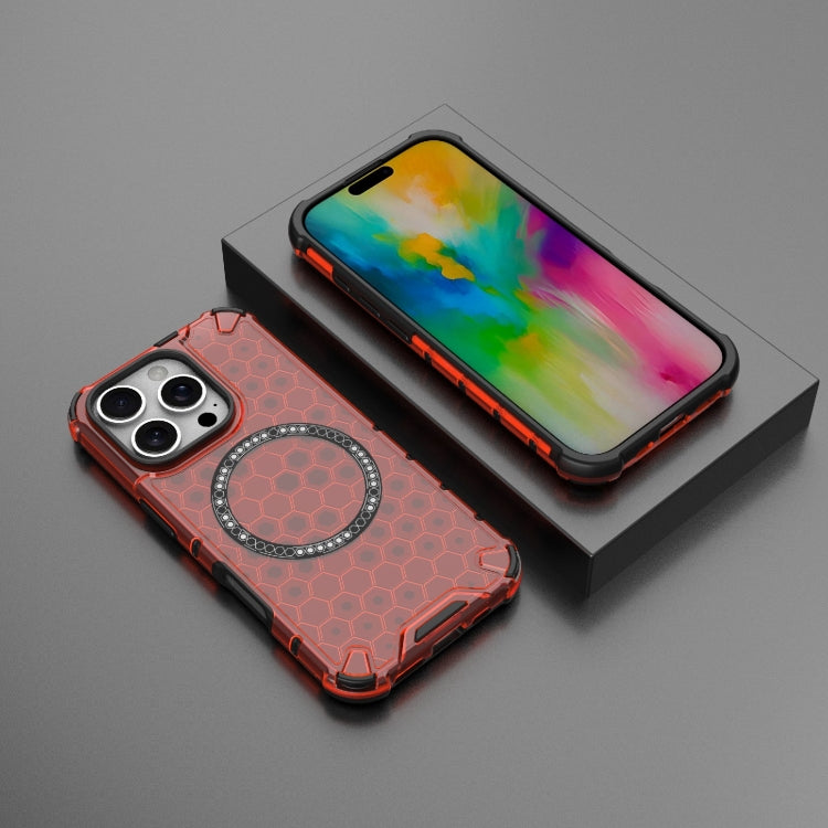 For iPhone 16 Pro Honeycomb Magnetic Ring Shockproof Phone Case(Red)
