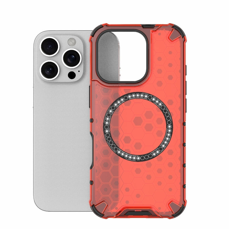 For iPhone 16 Pro Honeycomb Magnetic Ring Shockproof Phone Case(Red)