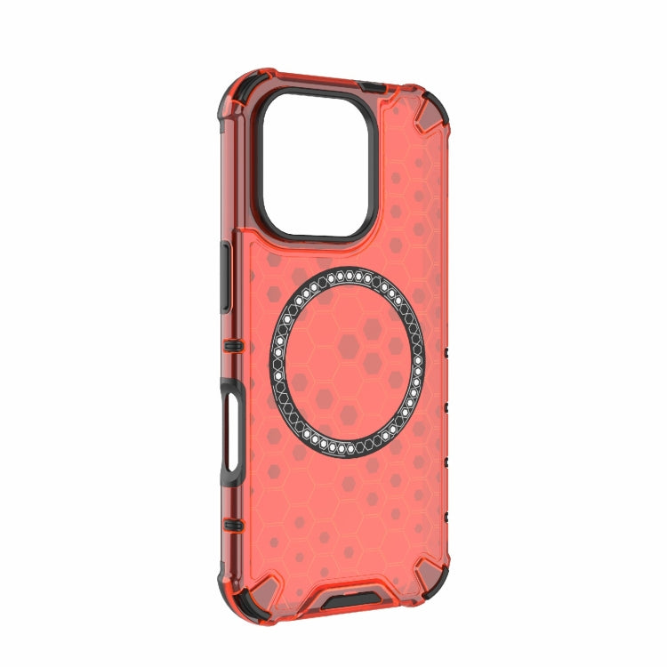 For iPhone 16 Pro Honeycomb Magnetic Ring Shockproof Phone Case(Red)