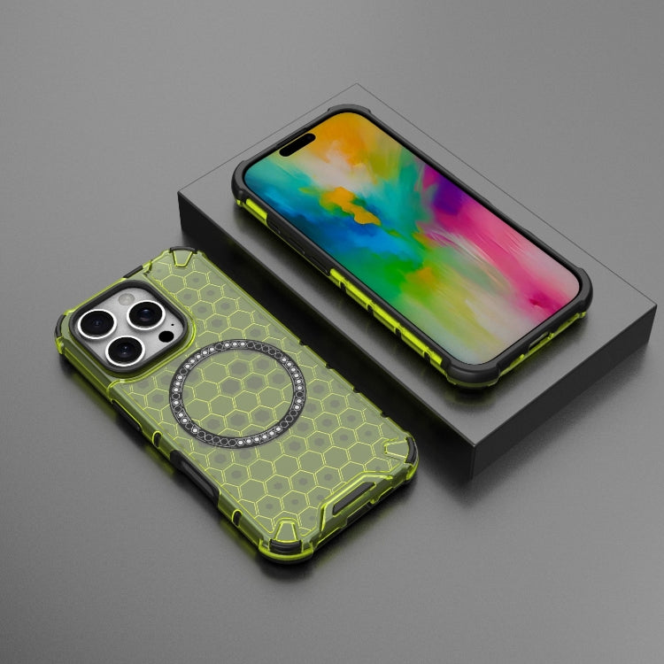 For iPhone 16 Pro Honeycomb Magnetic Ring Shockproof Phone Case(Green)