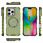 For iPhone 16 Pro Honeycomb Magnetic Ring Shockproof Phone Case(Green)
