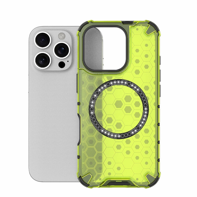 For iPhone 16 Pro Honeycomb Magnetic Ring Shockproof Phone Case(Green)