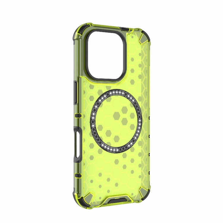 For iPhone 16 Pro Honeycomb Magnetic Ring Shockproof Phone Case(Green)