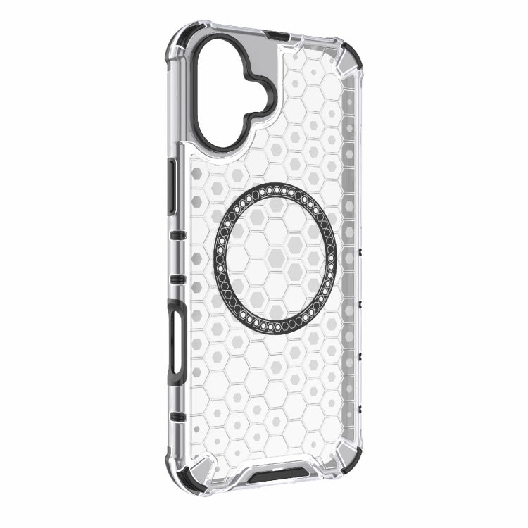 For iPhone 16 Plus Honeycomb Magnetic Ring Shockproof Phone Case(White)