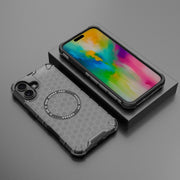 For iPhone 16 Plus Honeycomb Magnetic Ring Shockproof Phone Case(Black)