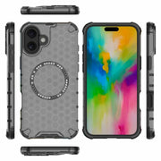 For iPhone 16 Plus Honeycomb Magnetic Ring Shockproof Phone Case(Black)