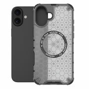 For iPhone 16 Plus Honeycomb Magnetic Ring Shockproof Phone Case(Black)