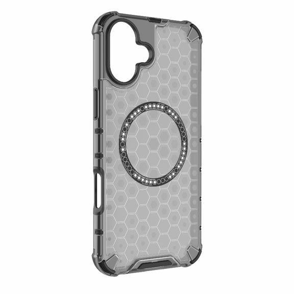 For iPhone 16 Plus Honeycomb Magnetic Ring Shockproof Phone Case(Black)