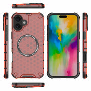 For iPhone 16 Plus Honeycomb Magnetic Ring Shockproof Phone Case(Red)