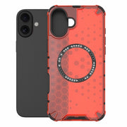 For iPhone 16 Plus Honeycomb Magnetic Ring Shockproof Phone Case(Red)