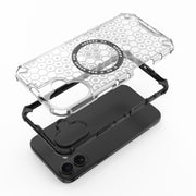 For iPhone 16 Plus Honeycomb Magnetic Ring Shockproof Phone Case(Red)
