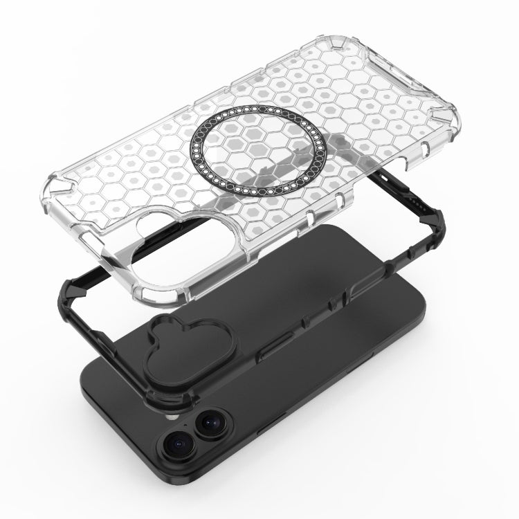 For iPhone 16 Plus Honeycomb Magnetic Ring Shockproof Phone Case(Blue)