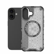 For iPhone 16 Honeycomb Magnetic Ring Shockproof Phone Case(Black)