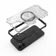 For iPhone 16 Honeycomb Magnetic Ring Shockproof Phone Case(Blue)