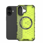 For iPhone 16 Honeycomb Magnetic Ring Shockproof Phone Case(Green)