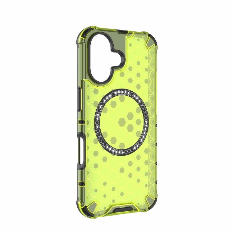 For iPhone 16 Honeycomb Magnetic Ring Shockproof Phone Case(Green)