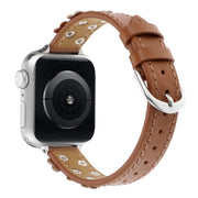 For Apple Watch Ultra 2 49mm Stitched Flower Leather Watch Band(Brown)