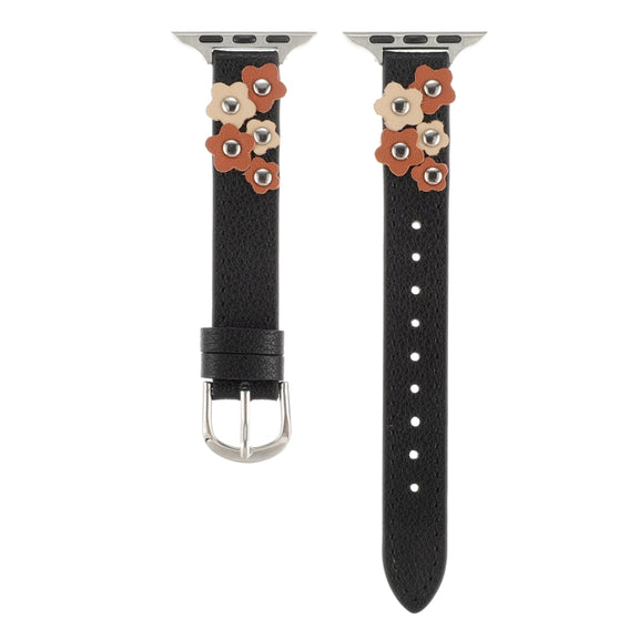 For Apple Watch Ultra 2 49mm Stitched Flower Leather Watch Band(Black)