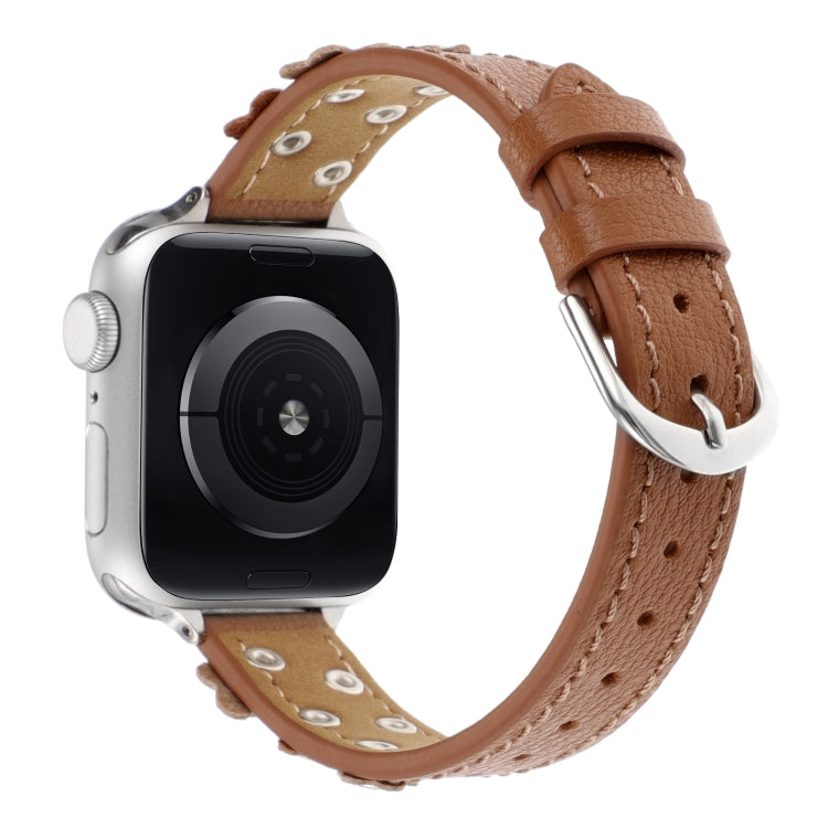 For Apple Watch Ultra 49mm Stitched Flower Leather Watch Band(Brown)