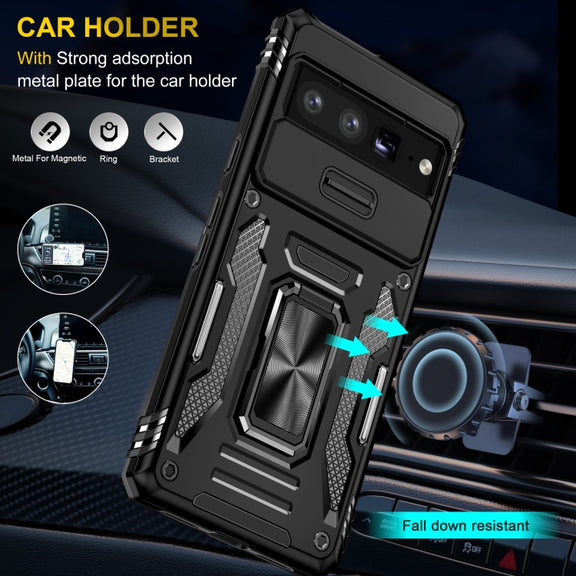 For Google Pixel 9 Pro XL 6.8 Armor PC + TPU Camera Shield Phone Case(Black)
