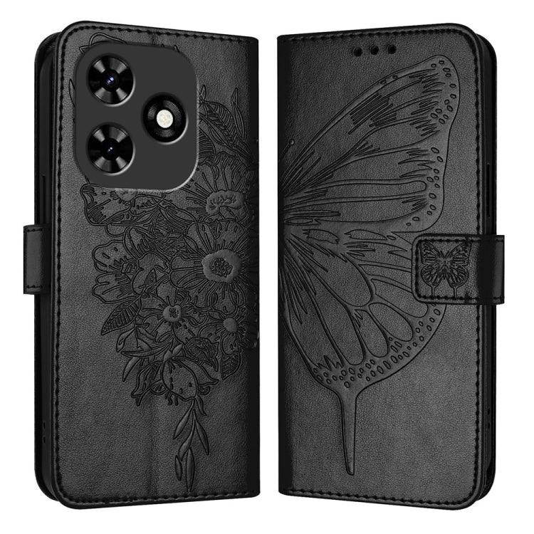 For Tecno Spark Go 2024 / Spark 20C Embossed Butterfly Leather Phone Case(Black)