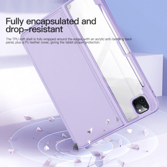 For iPad Air 13 2024 / Pro 12.9 2022 2-Fold Clear Acrylic Leather Tablet Case(Baby Pink)