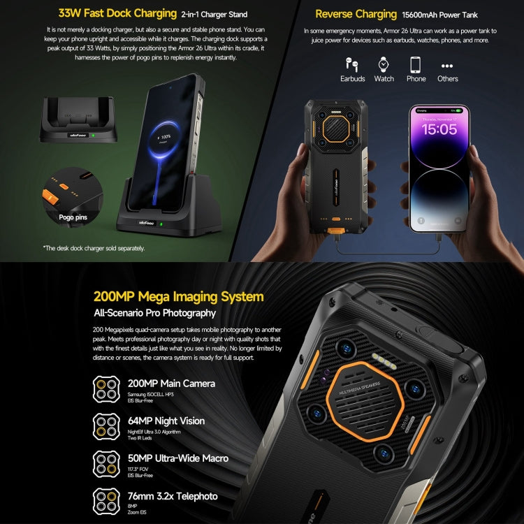 Ulefone Armor 26 Ultra Rugged Phone, 12GB+512GB, 6.78 inch Android 13 MediaTek Dimensity 8020 Octa Core, Network: 5G, NFC(Black)