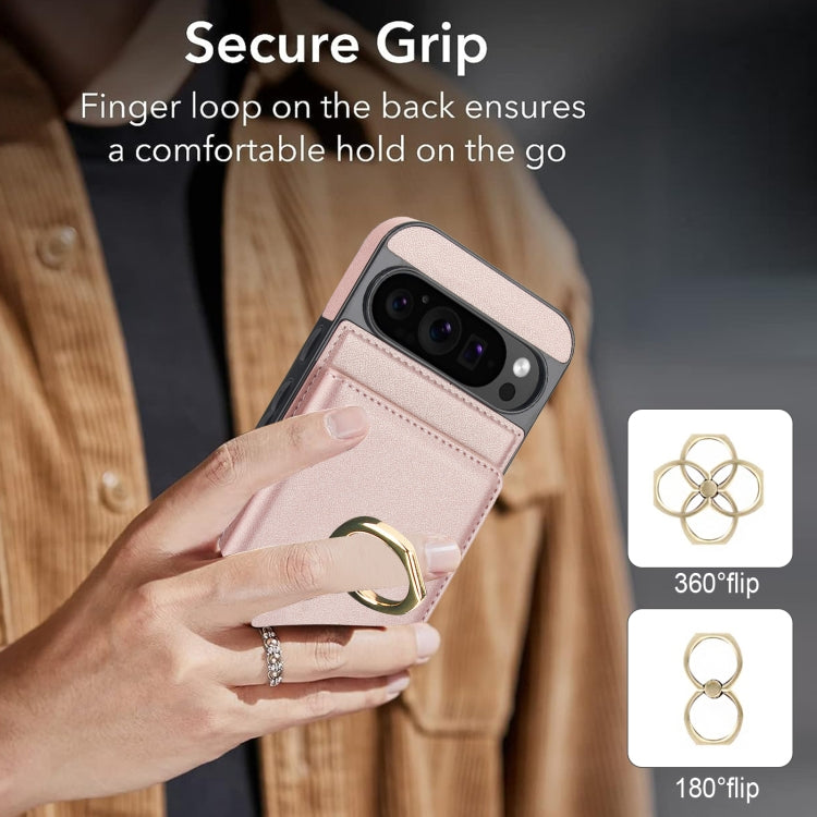 For Google Pixel 9 RFID Anti-theft Card Ring Holder Phone Case(Rose Gold)