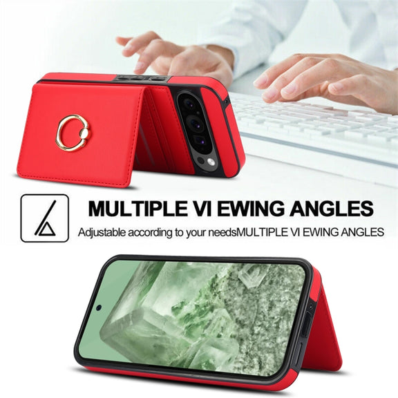For Google Pixel 9 Pro XL RFID Anti-theft Card Ring Holder Phone Case(Red)