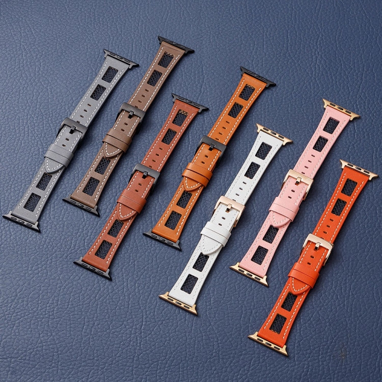 For Apple Watch Ultra 49mm Mesh Calfskin Genuine Leather Watch Band(Pink)