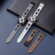 For Apple Watch Ultra 49mm Mesh Calfskin Genuine Leather Watch Band(Black)