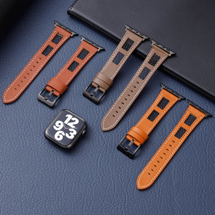 For Apple Watch Ultra 49mm Mesh Calfskin Genuine Leather Watch Band(Dark Brown)
